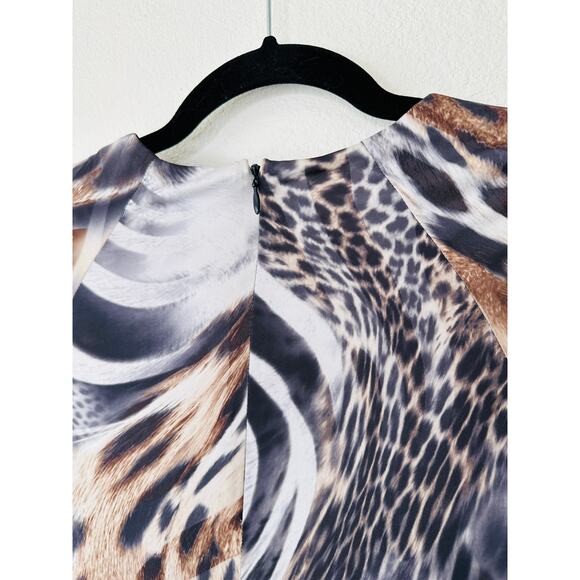 Torn by Ronny Kobo Black White Brown Animal Print Long Sleeve Bodycon Dress S - Picture 7 of 12